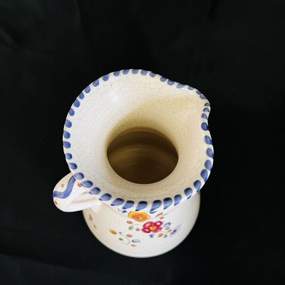 RARE Talavera Crackle Glaze Vase Jug Pitcher Vintage Handle MCM Flowers Flower - Picture 4 of 10